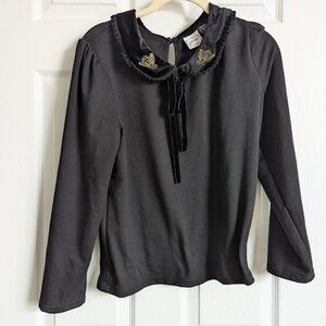 Joanie Clothing Velvet Bee Peter Pan Collar Top